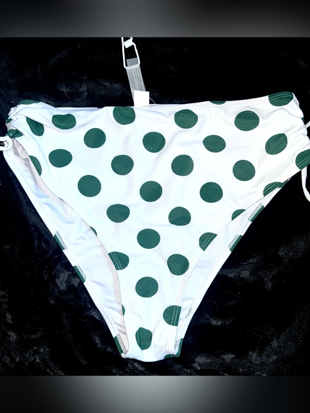 New Cupshe high waisted bikini bottom white dark green polka dots XXL